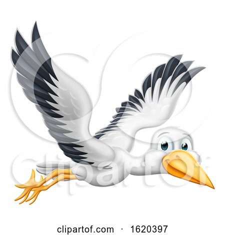 Stork Cartoon Pregnancy Myth Bird Flying by AtStockIllustration