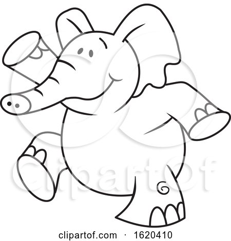 Cartoon Black and White Elephant Walking Upright by Johnny Sajem
