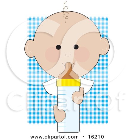 Baby Boy With A Pink Bow On The Top Of Her Head, Holding A Baby Bottle Clipart Illustration Image by Maria Bell