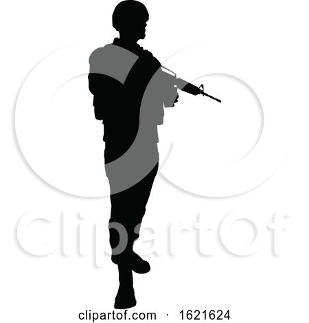 Black Silhouetted Male Armed Soldier by AtStockIllustration