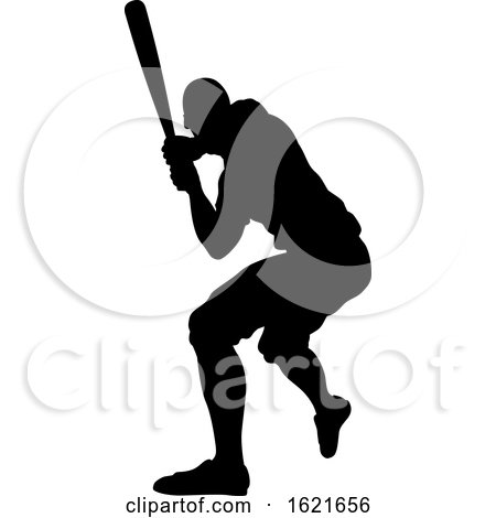 Black Silhouetted Baseball Player Batting by AtStockIllustration