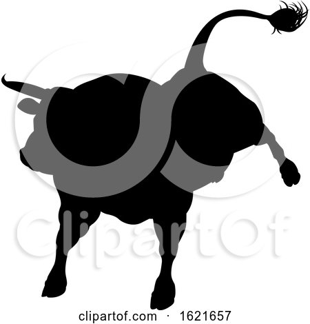 Black Silhouetted Bull Cow by AtStockIllustration
