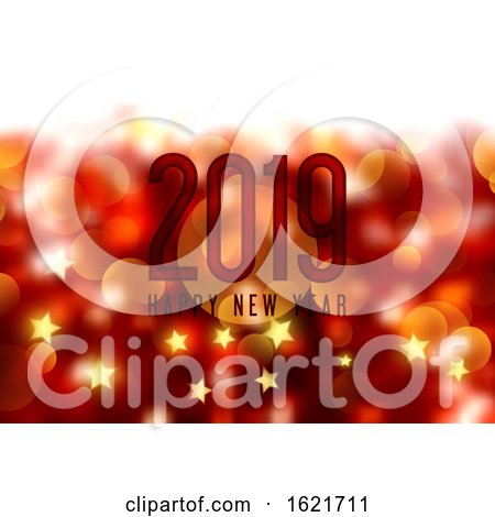 Happy New Year Background with Bokeh Lights and Stars by KJ Pargeter