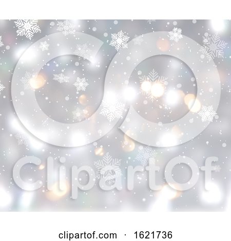 Christmas Background with Bokeh Lights and Snowflakes by KJ Pargeter