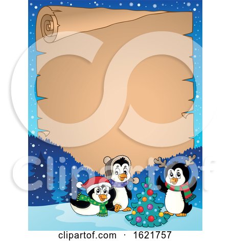 Group of Christmas Penguins Scroll Border by visekart