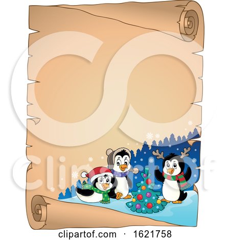 Group of Christmas Penguins Scroll Border by visekart