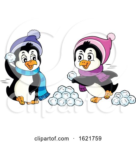 Christmas Penguins Having a Snowball Fight by visekart