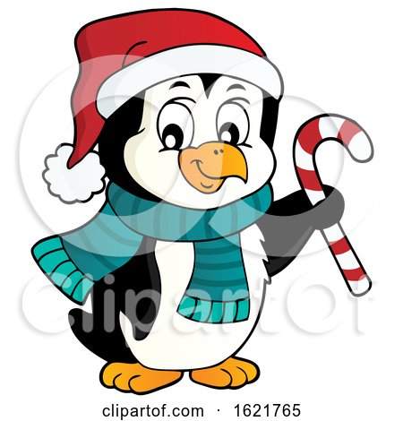 Christmas Penguin Holding a Candy Cane by visekart