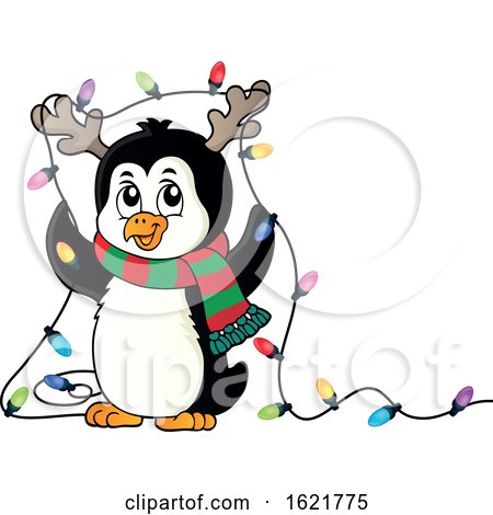 Christmas Penguin with Antlers and Lights by visekart