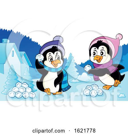 Christmas Penguins Having a Snowball Fight by visekart