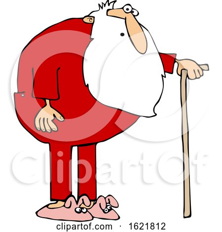 Cartoon Surprised Santa Wearing Pajamas and Using a Cane by djart