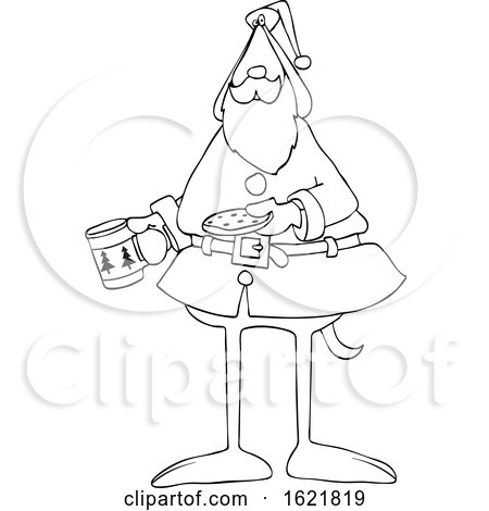 Cartoon Black and White Santa Dog with Milk and a Cookie by djart
