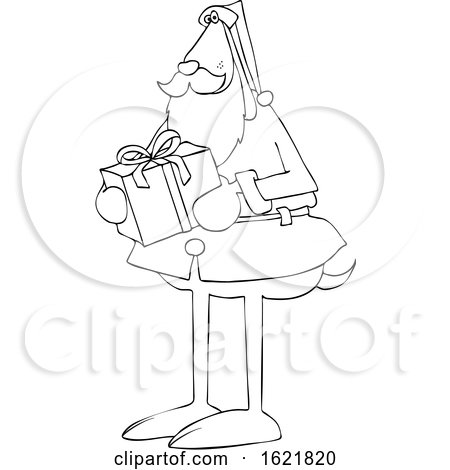 Cartoon Black and White Santa Dog Holding a Christmas Present by djart