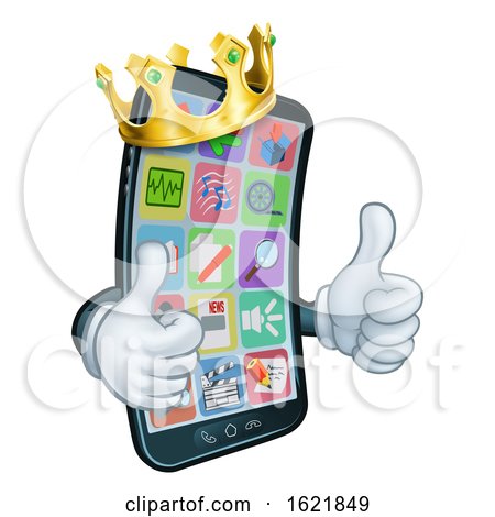 Mobile Phone King Crown Thumbs up Cartoon Mascot by AtStockIllustration