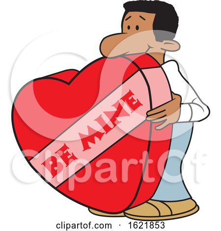 Cartoon Black Man with a Giant Be Mine Valentines Day Heart by Johnny Sajem