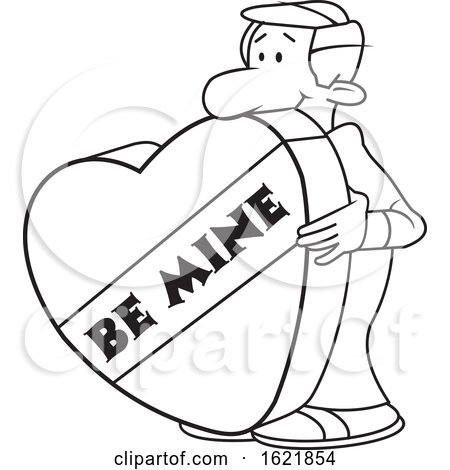 Cartoon Black and White Man with a Giant Be Mine Valentines Day Heart by Johnny Sajem