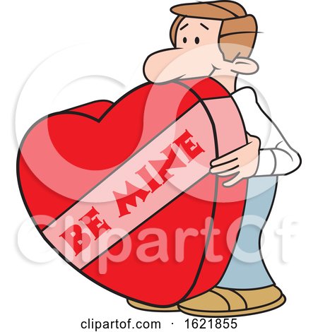 Cartoon White Man with a Giant Be Mine Valentines Day Heart by Johnny Sajem