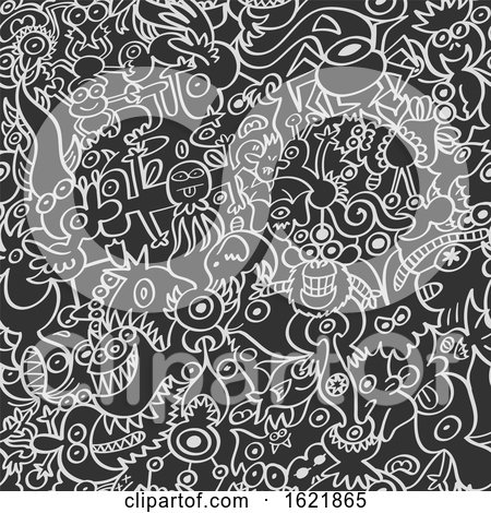 Grayscale Background of Odd Doodles by Zooco
