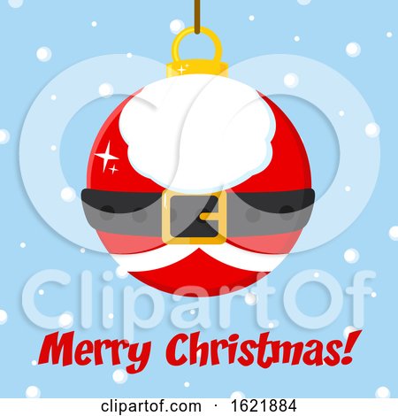 Closeup of a Santa Christmas Suit Ornament over Merry Christmas Text by Hit Toon