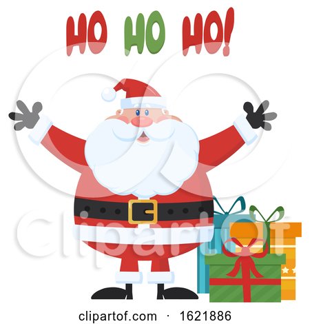 Closeup of Santa Claus Welcoming with Open Arms, Saying Ho Ho Ho by Hit Toon