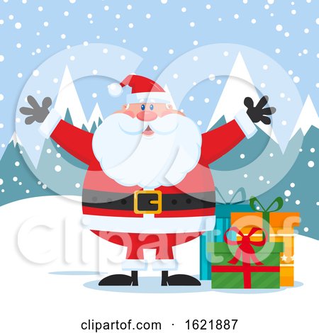 Closeup of Santa Claus Welcoming with Open Arms in the Snow by Hit Toon