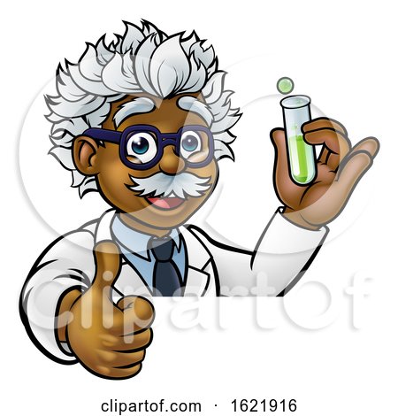 Cartoon Scientist Holding Test Tube Thumbs up by AtStockIllustration