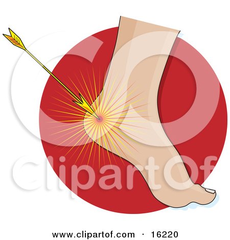 Arrow Hitting The Heel Of A Foot, Achilles Heel, Symobolizing Weakness And Vulnerability Clipart Illustration Image by Maria Bell