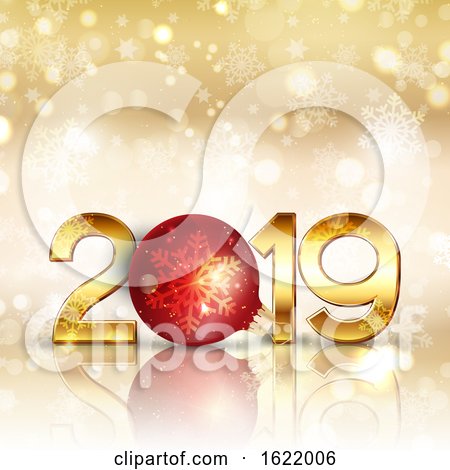 Happy New Year Background with Gold Lettering and Bauble by KJ Pargeter