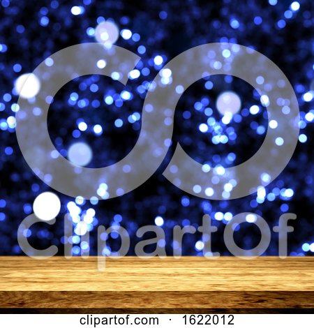 3D Wooden Table Looking out to a Bokeh Lights Background by KJ Pargeter