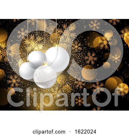 Christmas Baubles on Golden Snowflake Background 0908 by KJ Pargeter
