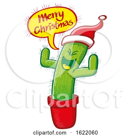 Cartoon Festive Cactus Shouting Merry Christmas by Zooco