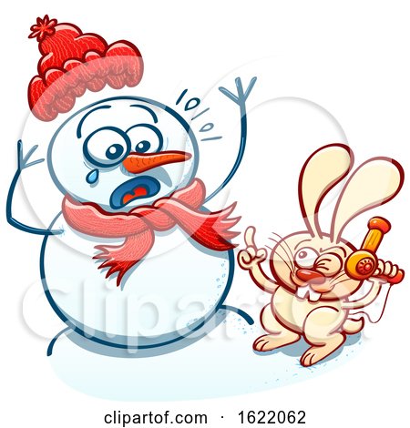 Naughty Bunny Rabbit Menacing a Snowman with a Hair Dryer by Zooco