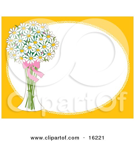 Vase Of White Daisy Flowers With A Red Bow Over A Frame Bordered With Yellow Clipart Illustration Image by Maria Bell