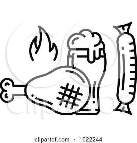 Black and White Bbq Sausage Beer and Drumstick Icon by Vector Tradition SM