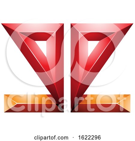 Orange and Red 3d Geometric Double Sided Embossed Letter E by cidepix