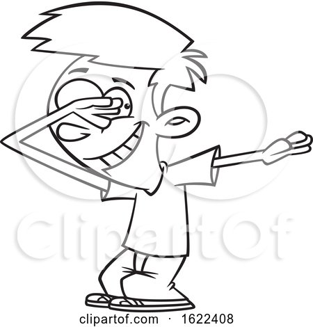 Clipart of a Cartoon Black and White  Boy Dabbing - Royalty Free Vector Illustration by toonaday