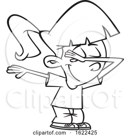Clipart of a Cartoon Outline Girl Dabbing - Royalty Free Vector Illustration by toonaday