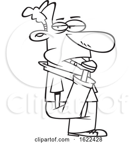 Clipart of a Cartoon Outline Man with His Foot in His Mouth - Royalty Free Vector Illustration by toonaday