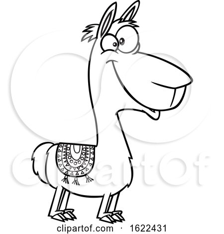 Clipart of a Cartoon Outline Happy Llama - Royalty Free Vector Illustration by toonaday