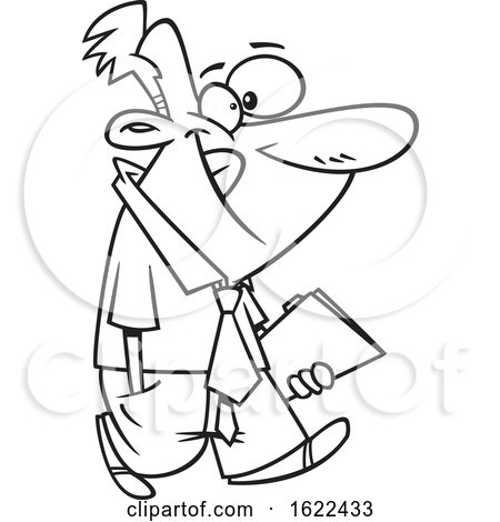 Clipart of a Cartoon Outline Business Man Carrying a Folder - Royalty Free Vector Illustration by toonaday