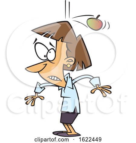 Clipart of a Cartoon Woman Being Bonked on the Head by a Falling Apple - Royalty Free Vector Illustration by toonaday