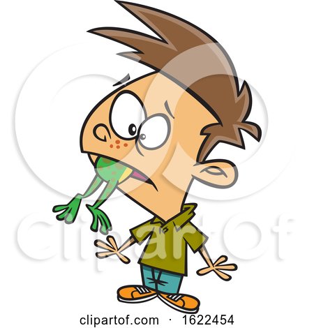 Clipart of a Cartoon Boy with a Frog in His Throat - Royalty Free Vector Illustration by toonaday
