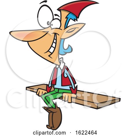 Clipart of a Cartoon Christmas Elf Sitting on a Shelf - Royalty Free Vector Illustration by toonaday
