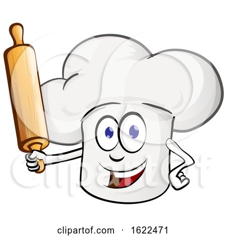 Toque Chef Hat Mascot Holding a Baking Rolling Pin by Domenico Condello