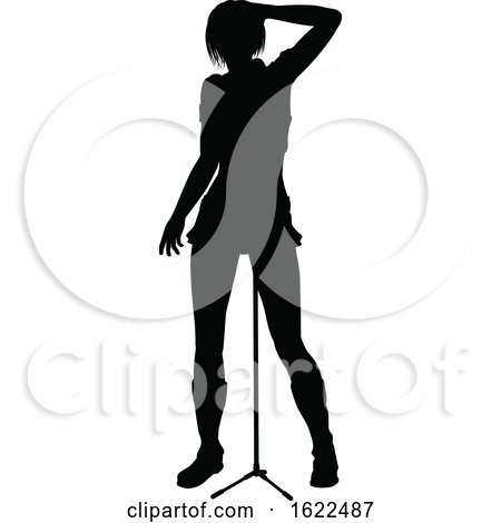 Singer Pop Country or Rock Star Silhouette Woman by AtStockIllustration