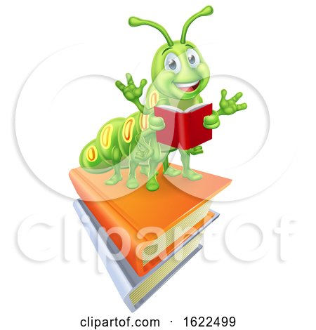 Reading Caterpillar Worm Bookworm on Books by AtStockIllustration