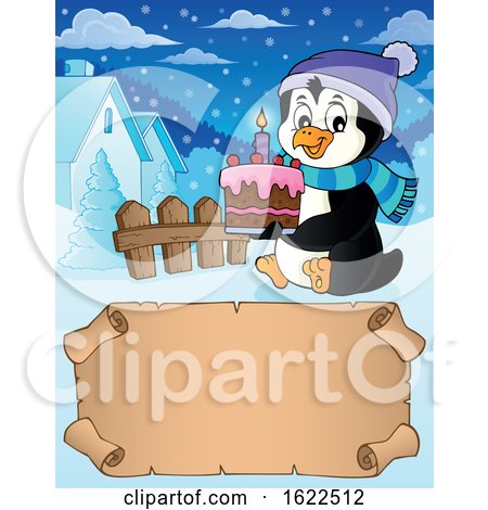 Penguin Holding a Cake by visekart