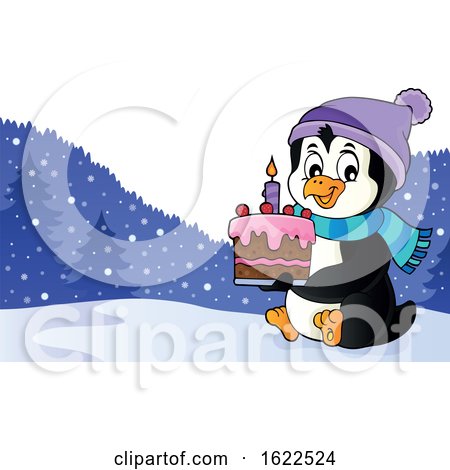Penguin Holding a Cake by visekart