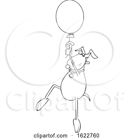 Cartoon Black and White Dog Floating with a Balloon by djart
