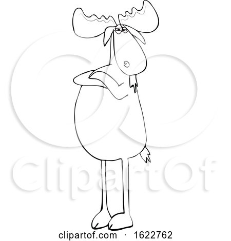 Cartoon Black and White Defiant Moose with Folded Arms by djart